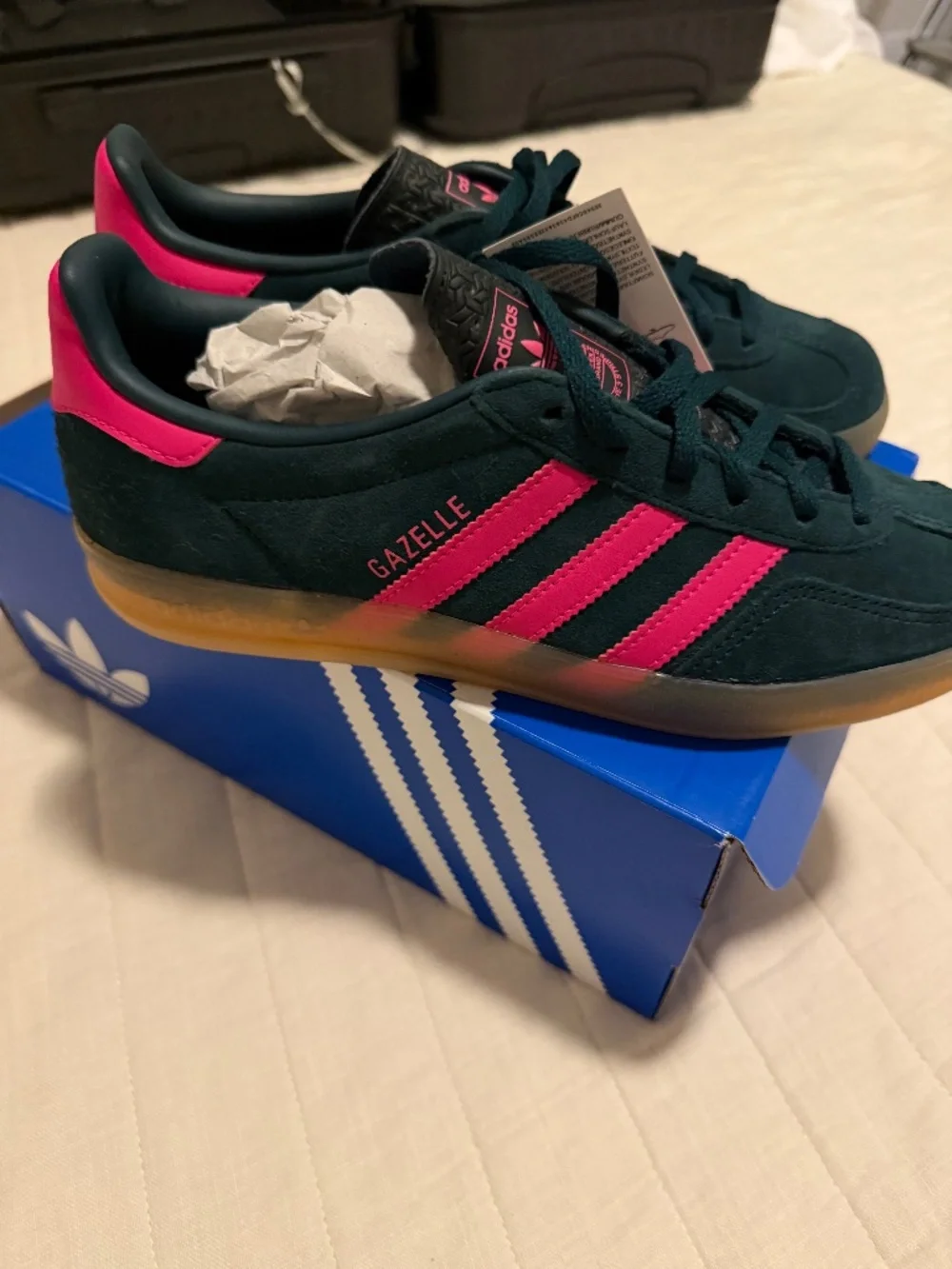 Adidas Gazelle Indoor Sneaker in Aurora Ivy / Shock Pink / Gum Size 7.5